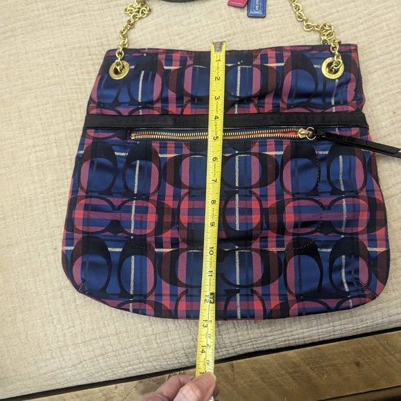 COACH Poppy Tartan C Signature Navy/Pink Plaid Shoulder Bag/Tote - Picture 3 of 6